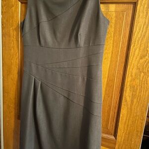 Kasper Dark Brown Sleeveless Midi Asymmetrical neckline Dress